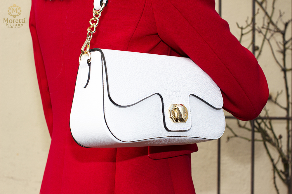 Rivabella handbag in luxury leather white by Moretti Milano Italy 14488
